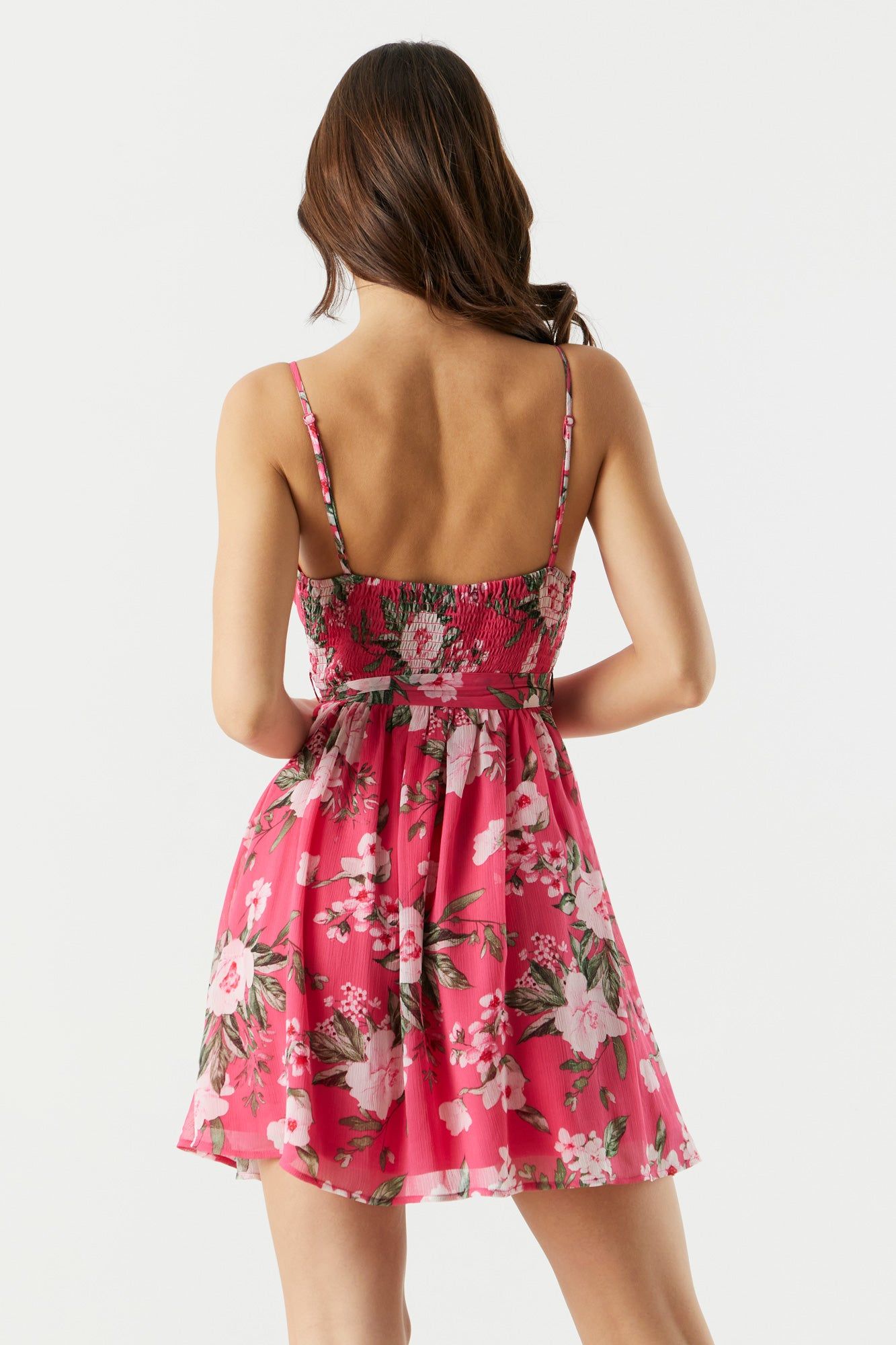 Pink Floral Chiffon Mini Wrap Dress sold by Charlotte Russe product image thumbnail 2