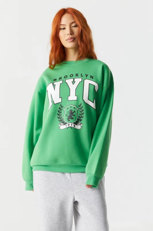 NYC Varsity Graphic Oversized Fleece Sweatshirt sold by Charlotte Russe