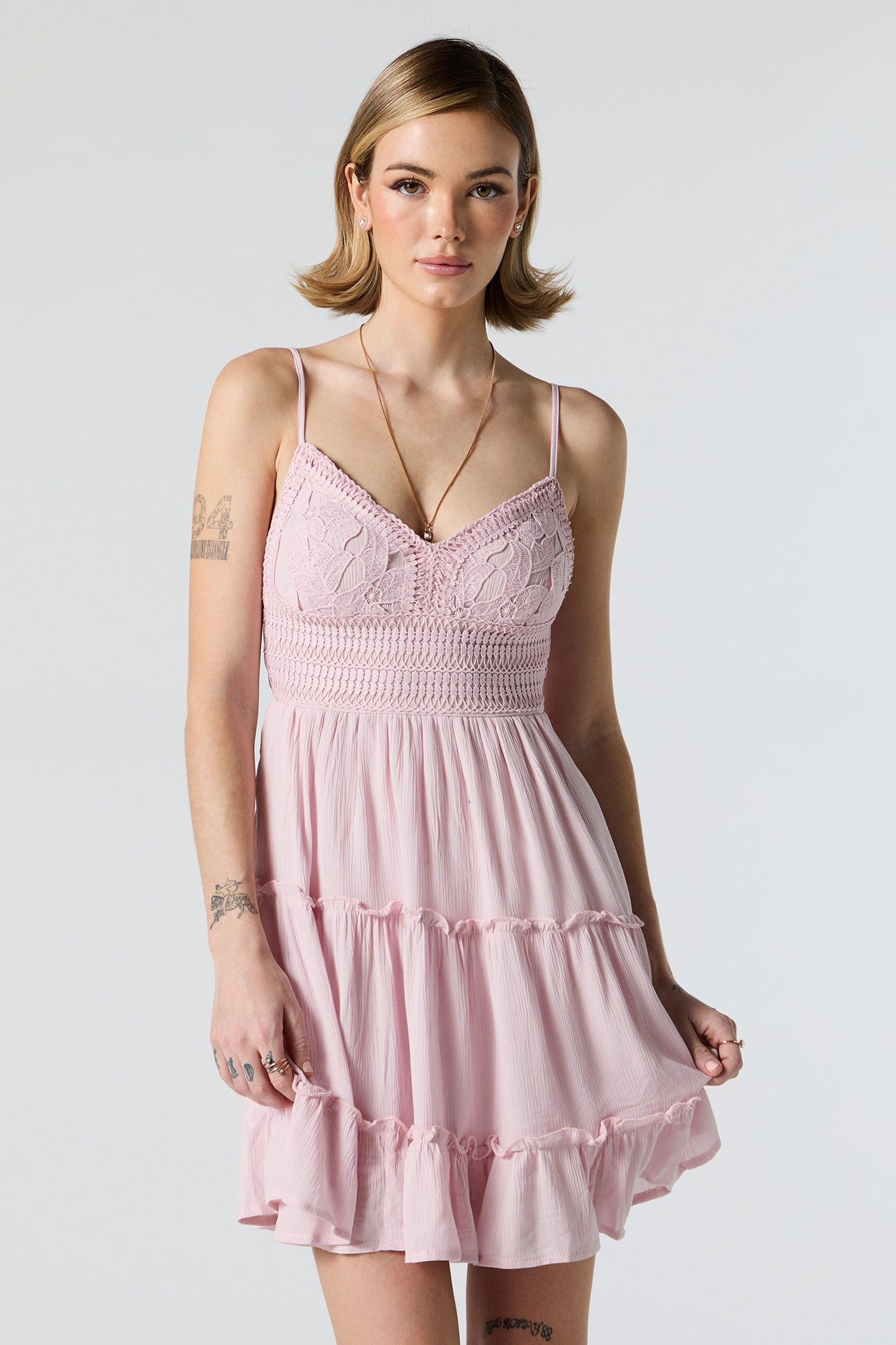 Lace Tie Back Tiered Mini Dress sold by Charlotte Russe