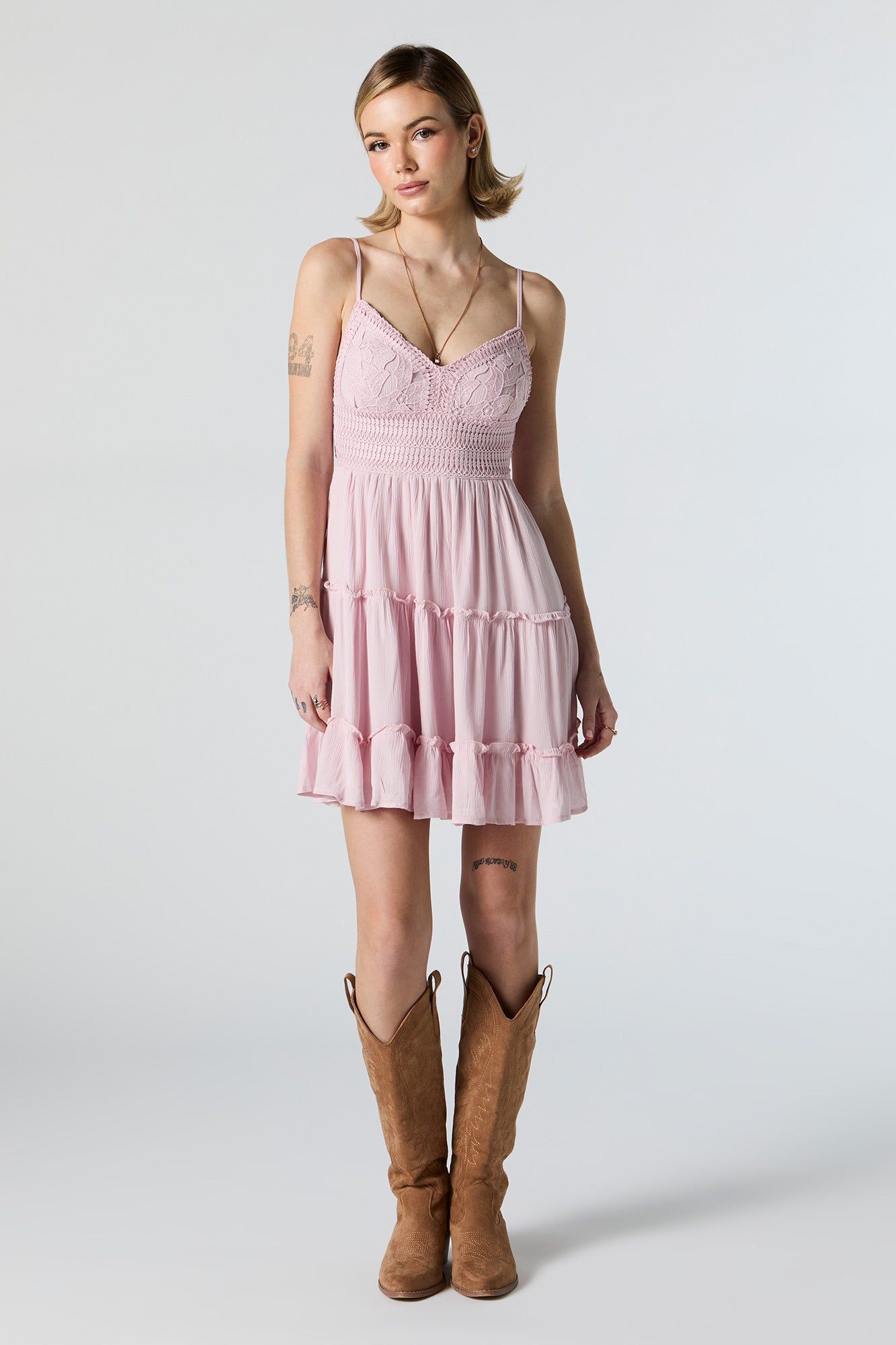 Lace Tie Back Tiered Mini Dress sold by Charlotte Russe product image thumbnail 3
