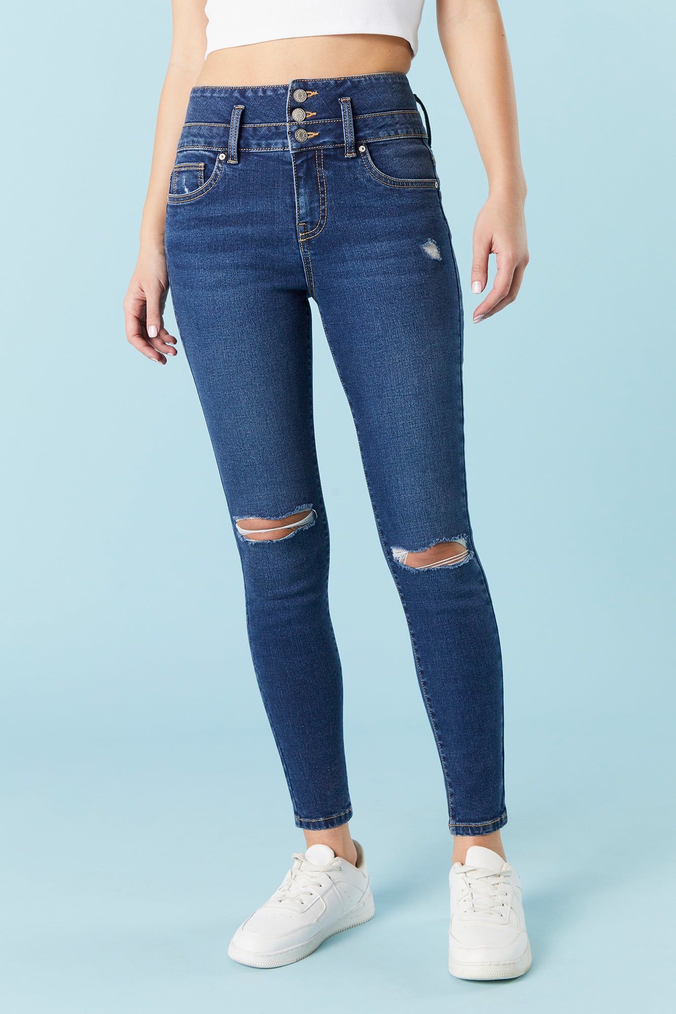 Ibiza Dark Wash Distressed Skinny Jean sold by Charlotte Russe product image thumbnail 2