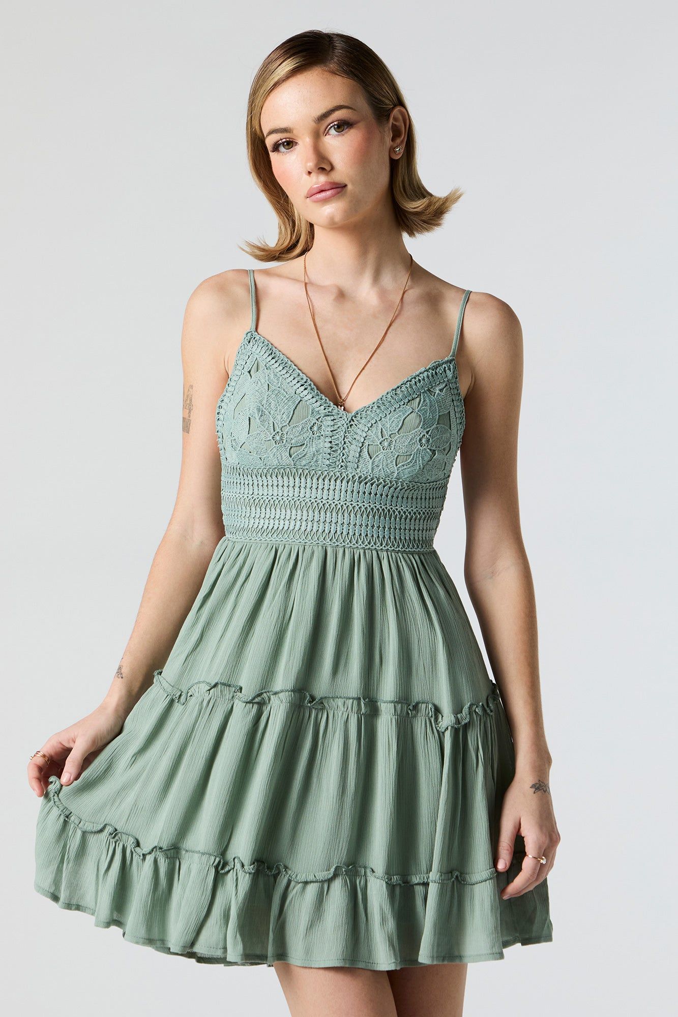 Lace Tie Back Tiered Mini Dress sold by Charlotte Russe product image thumbnail 4