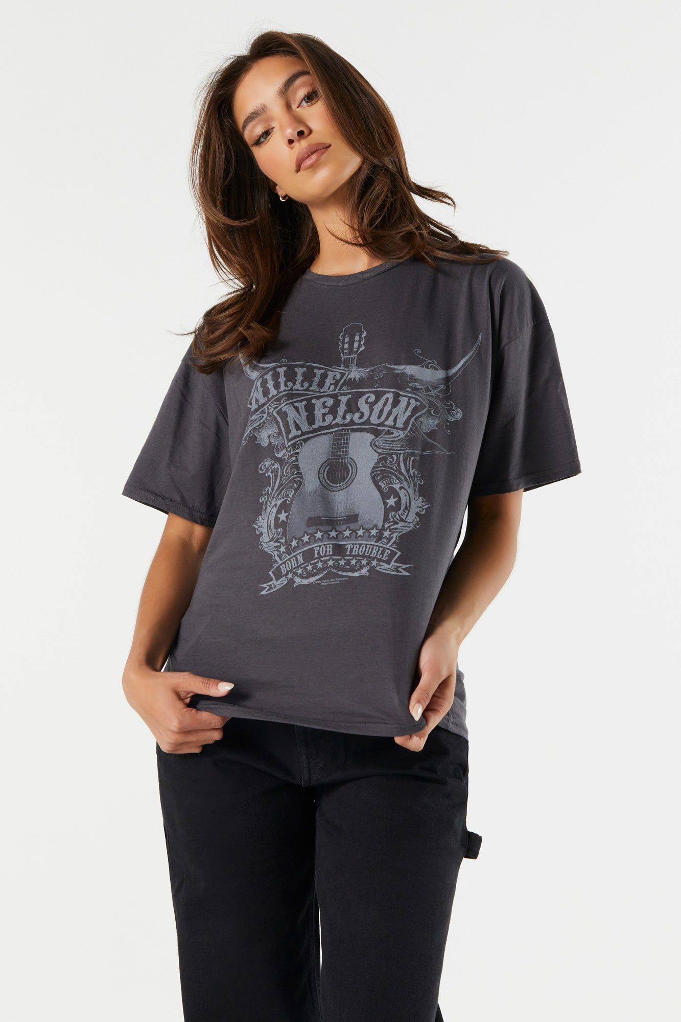 Willie Nelson Graphic Boyfriend T-Shirt sold by Charlotte Russe