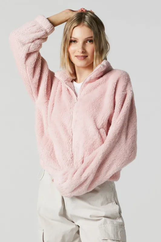 Pink Coloured Plush Bomber Jacket sold by Charlotte Russe