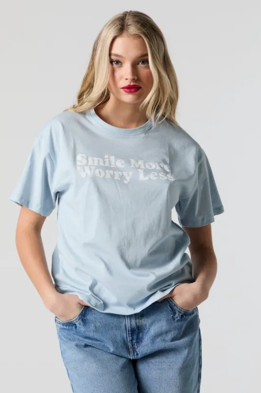 Smile More Worry Less Graphic Boyfriend T-Shirt sold by Charlotte Russe