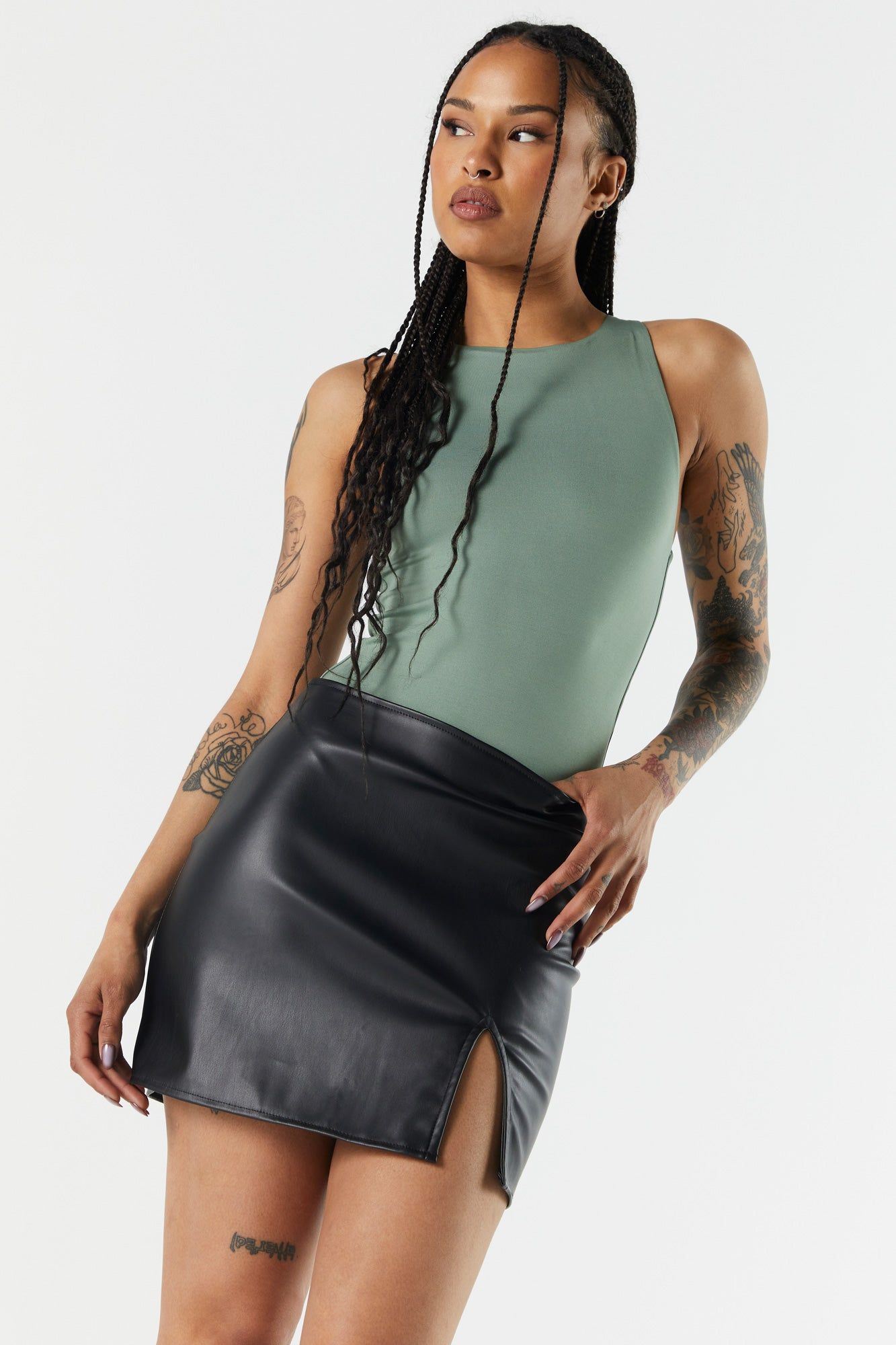 Green Contour High Neck Bodysuit sold by Charlotte Russe