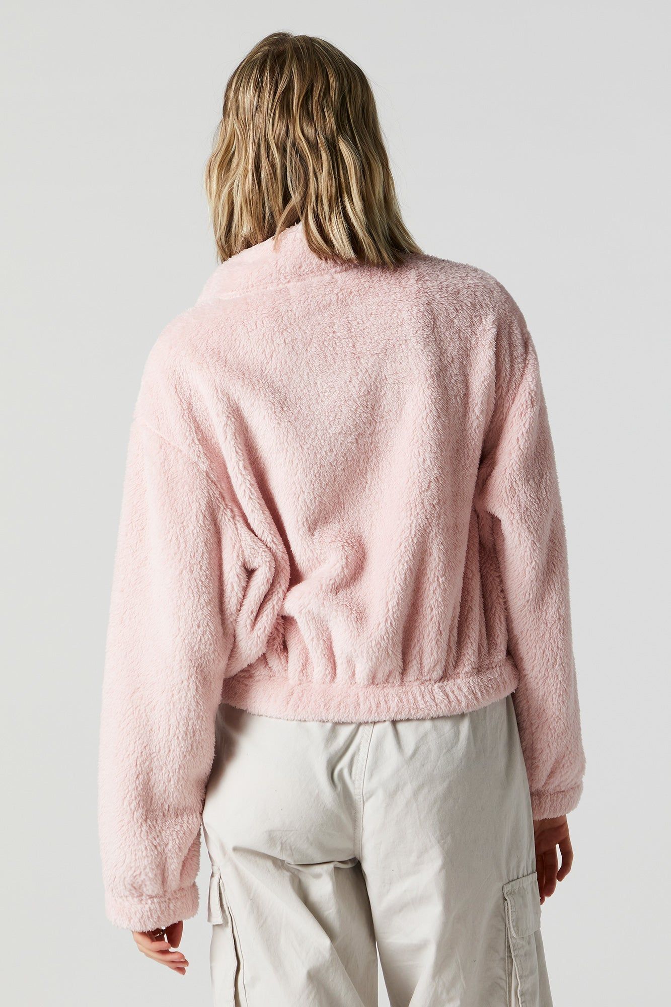 Pink Coloured Plush Bomber Jacket sold by Charlotte Russe product image thumbnail 2