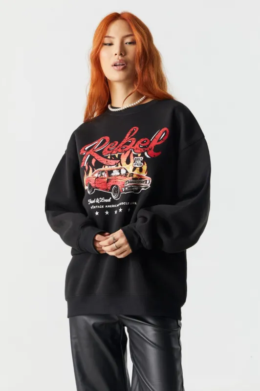 Rebel Graphic Oversized Fleece Sweatshirt sold by Charlotte Russe