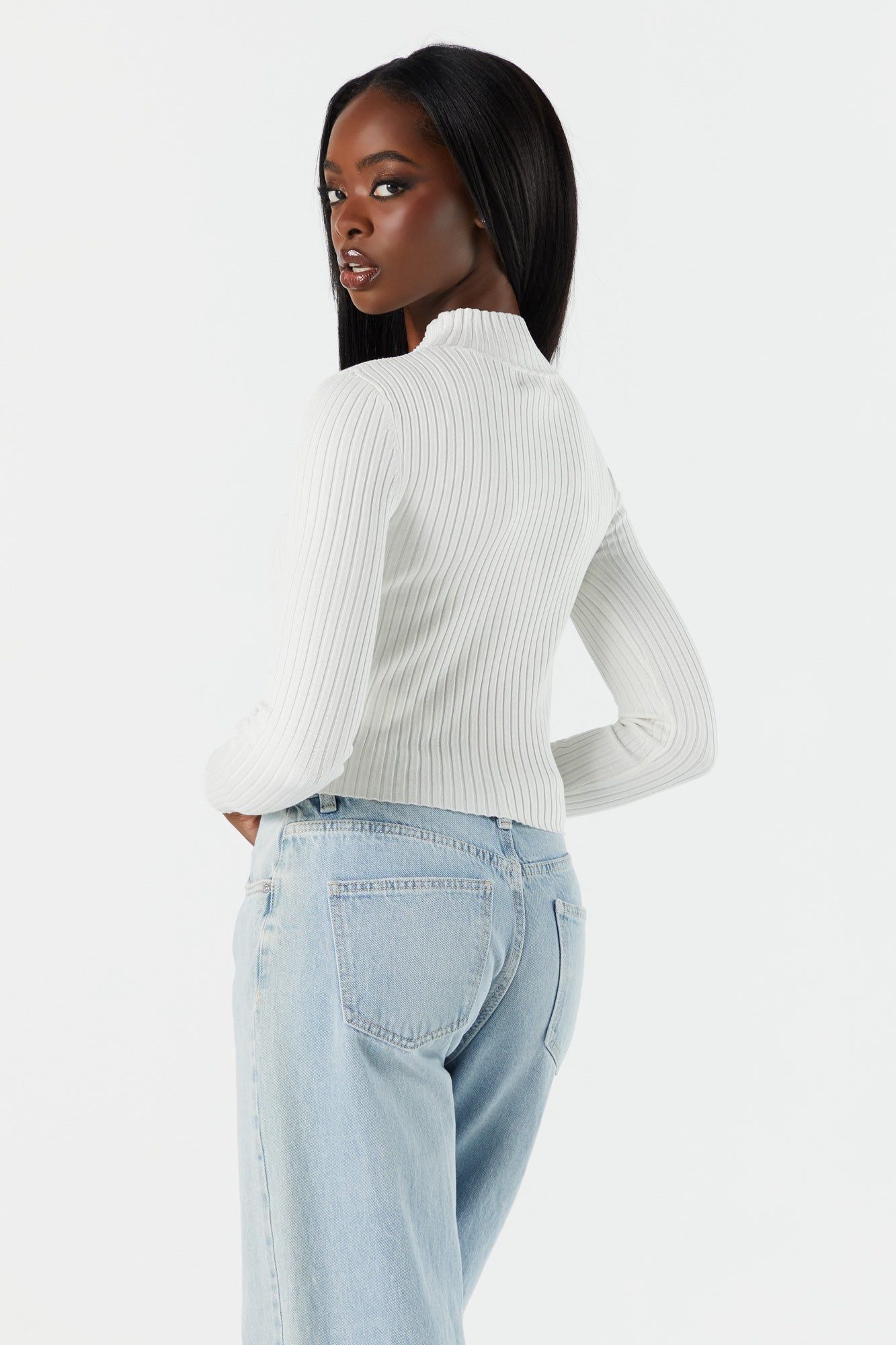 Mock Neck Long Sleeve Fine Knit Sweater sold by Charlotte Russe product image thumbnail 5