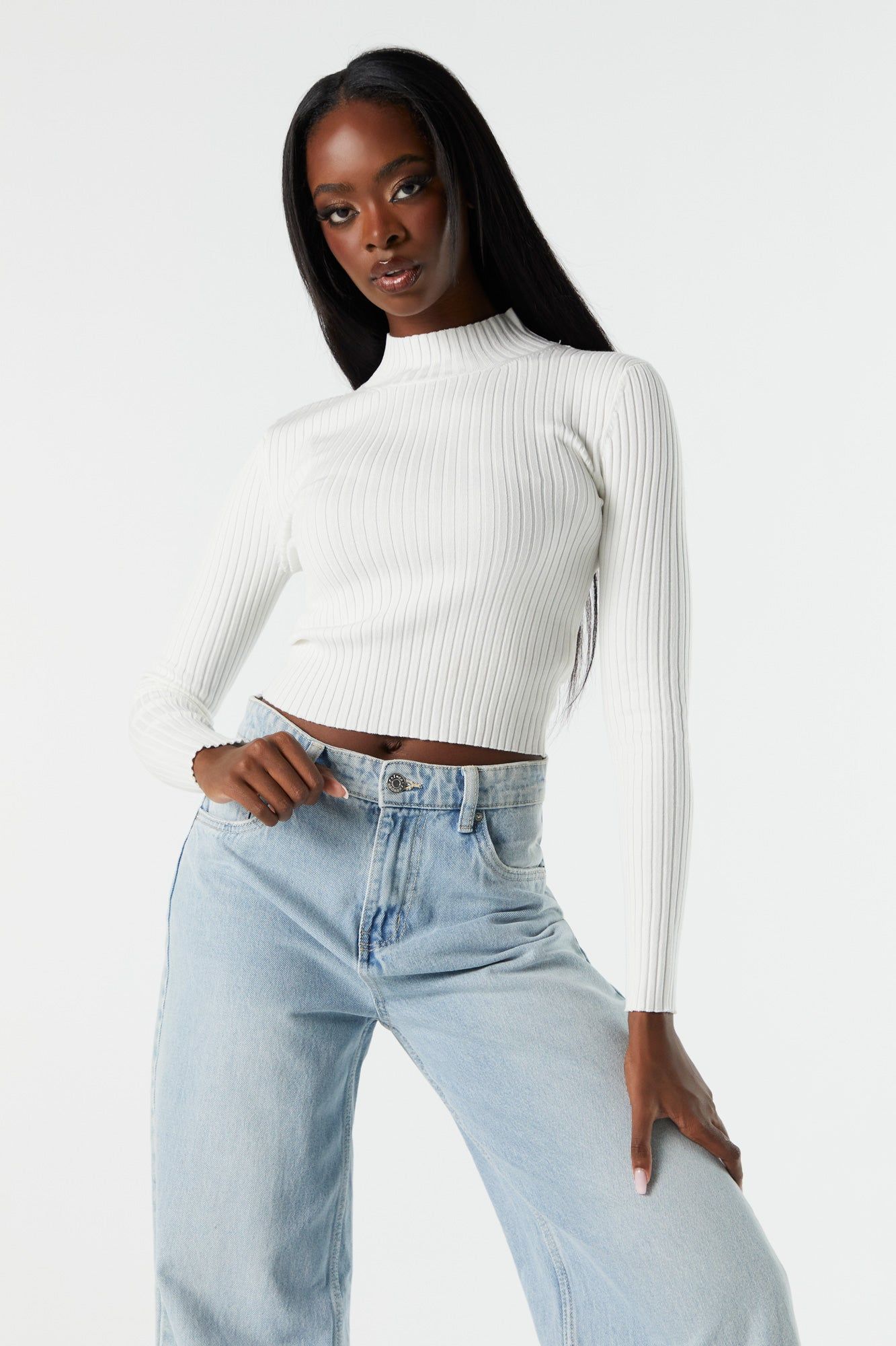 Mock Neck Long Sleeve Fine Knit Sweater sold by Charlotte Russe product image thumbnail 4