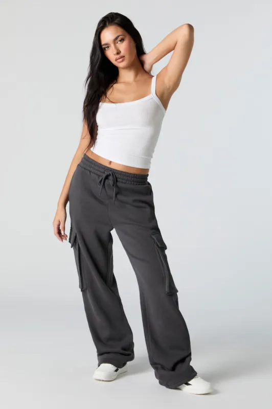 Fleece Wide Leg Cargo Sweatpant sold by Charlotte Russe