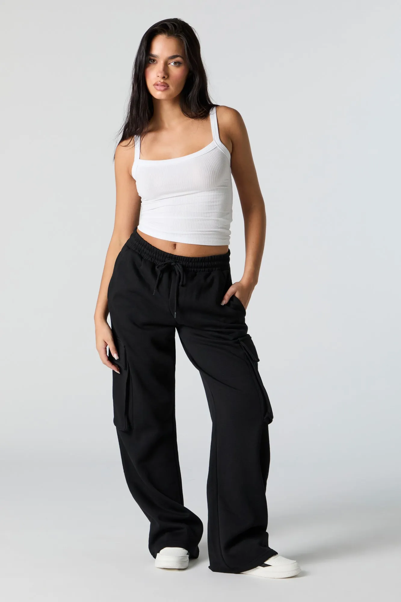 Fleece Wide Leg Cargo Sweatpant sold by Charlotte Russe product image thumbnail 4