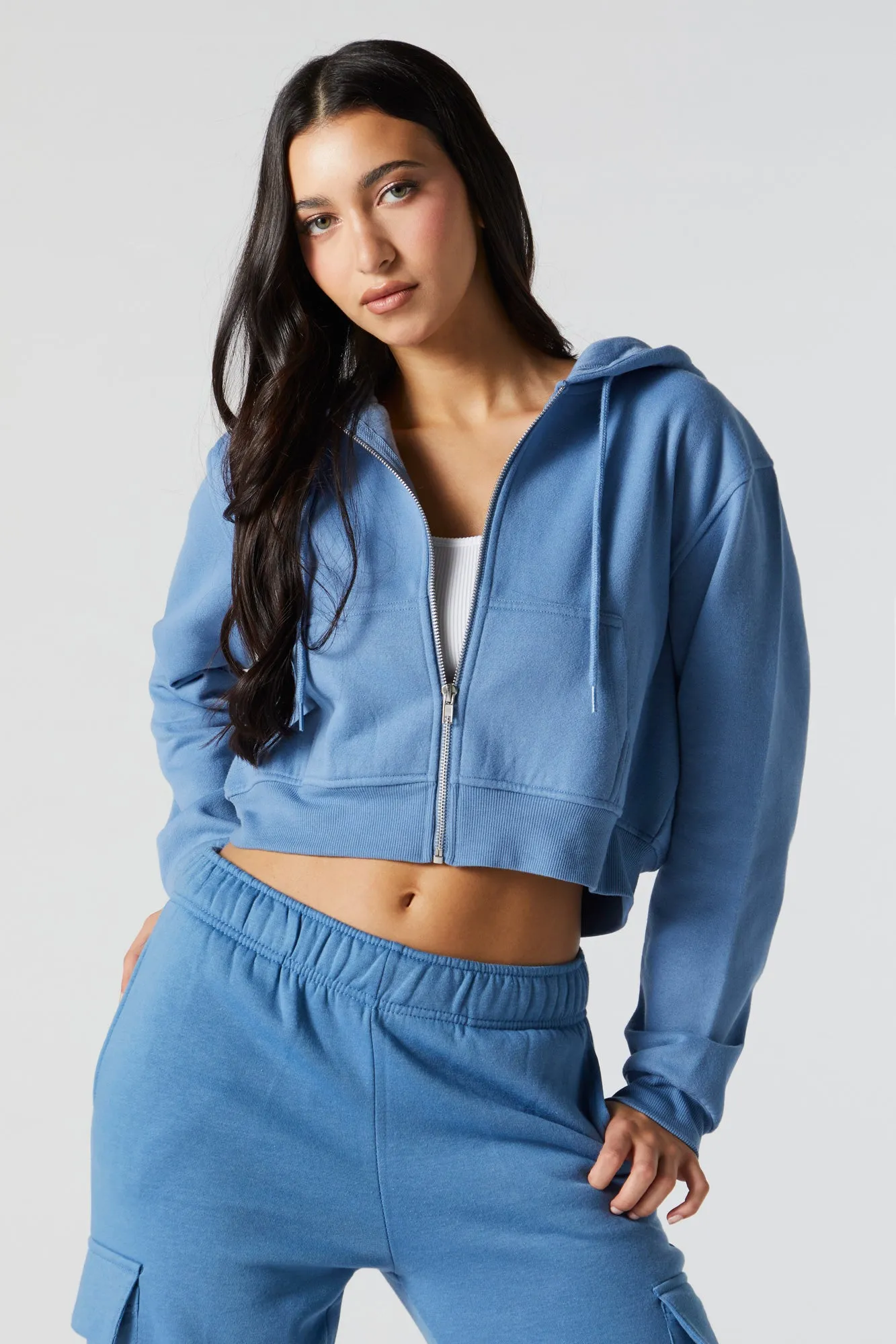 Fleece Zip-Up Cropped Hoodie sold by Charlotte Russe