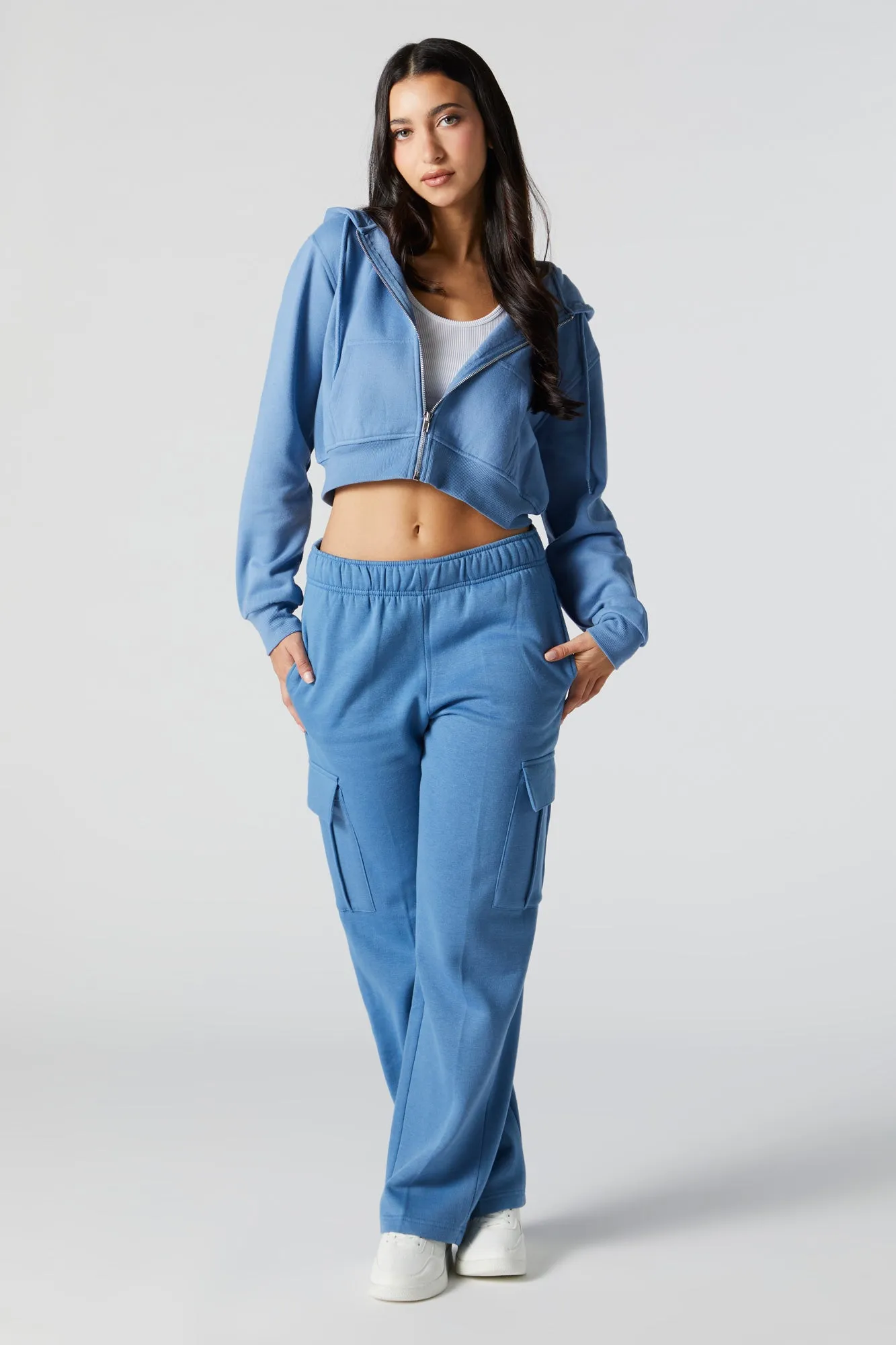 Fleece Zip-Up Cropped Hoodie sold by Charlotte Russe product image thumbnail 3