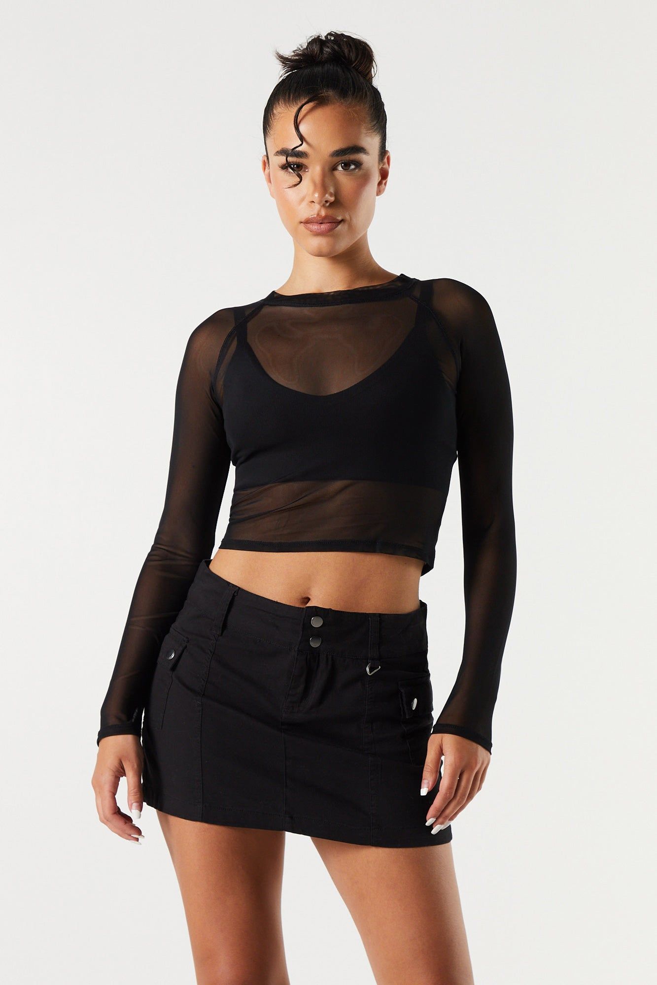 Mesh Long Sleeve Crop Top sold by Charlotte Russe