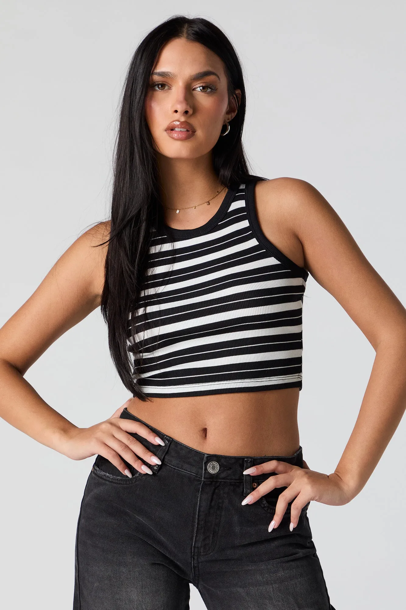 Striped Ribbed Cropped Tank sold by Charlotte Russe product image thumbnail 5