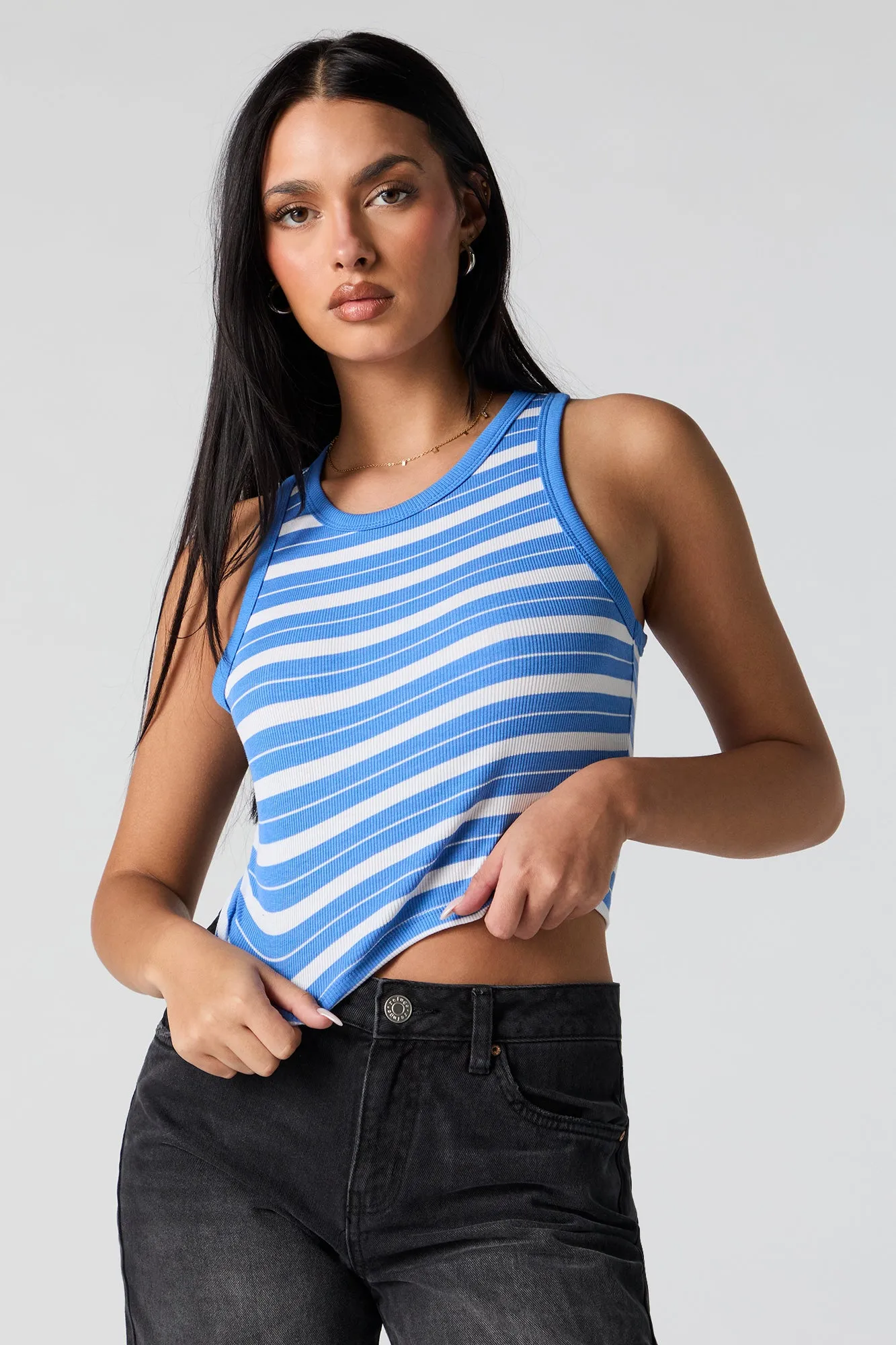 Striped Ribbed Cropped Tank sold by Charlotte Russe product image thumbnail 4