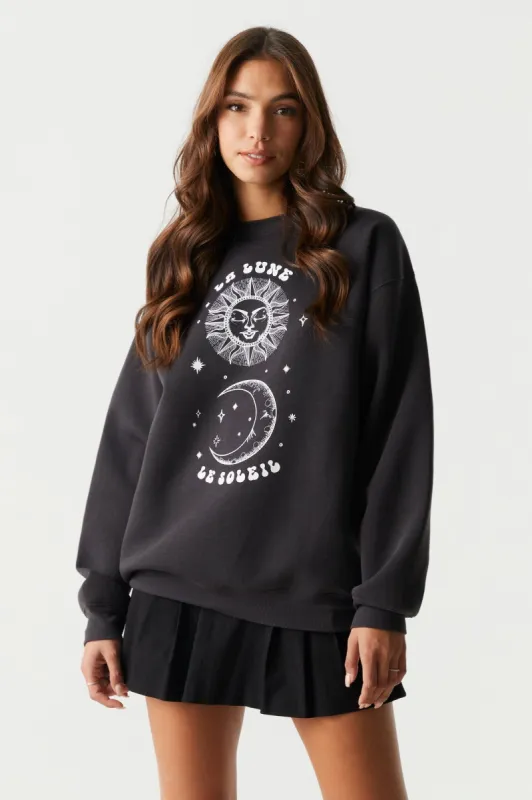 La Lune Le Soleil Graphic Fleece Sweatshirt sold by Charlotte Russe