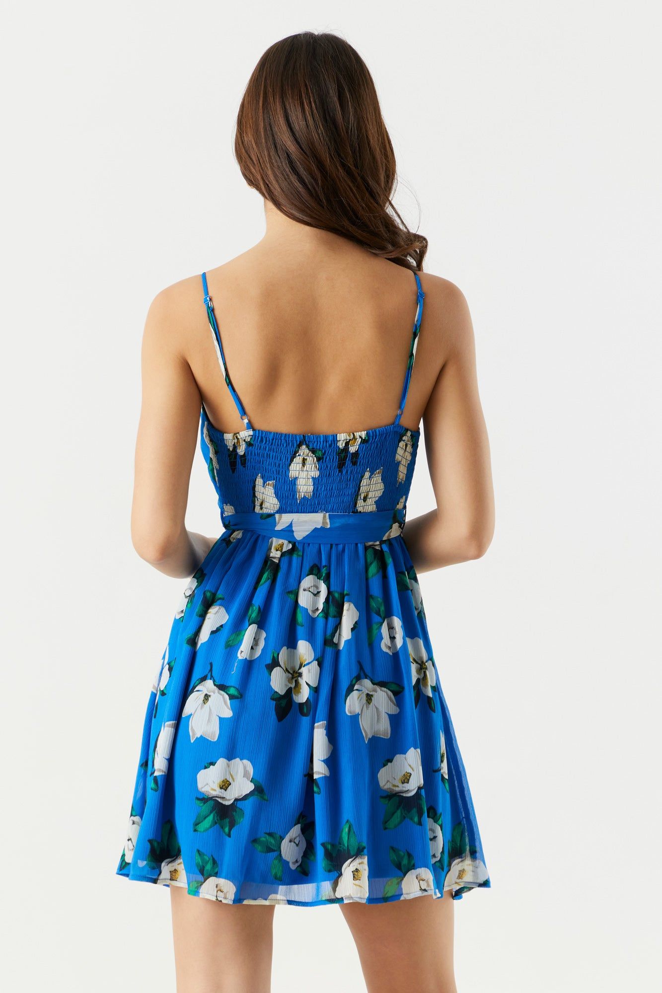 Blue Floral Chiffon Mini Wrap Dress sold by Charlotte Russe product image thumbnail 2