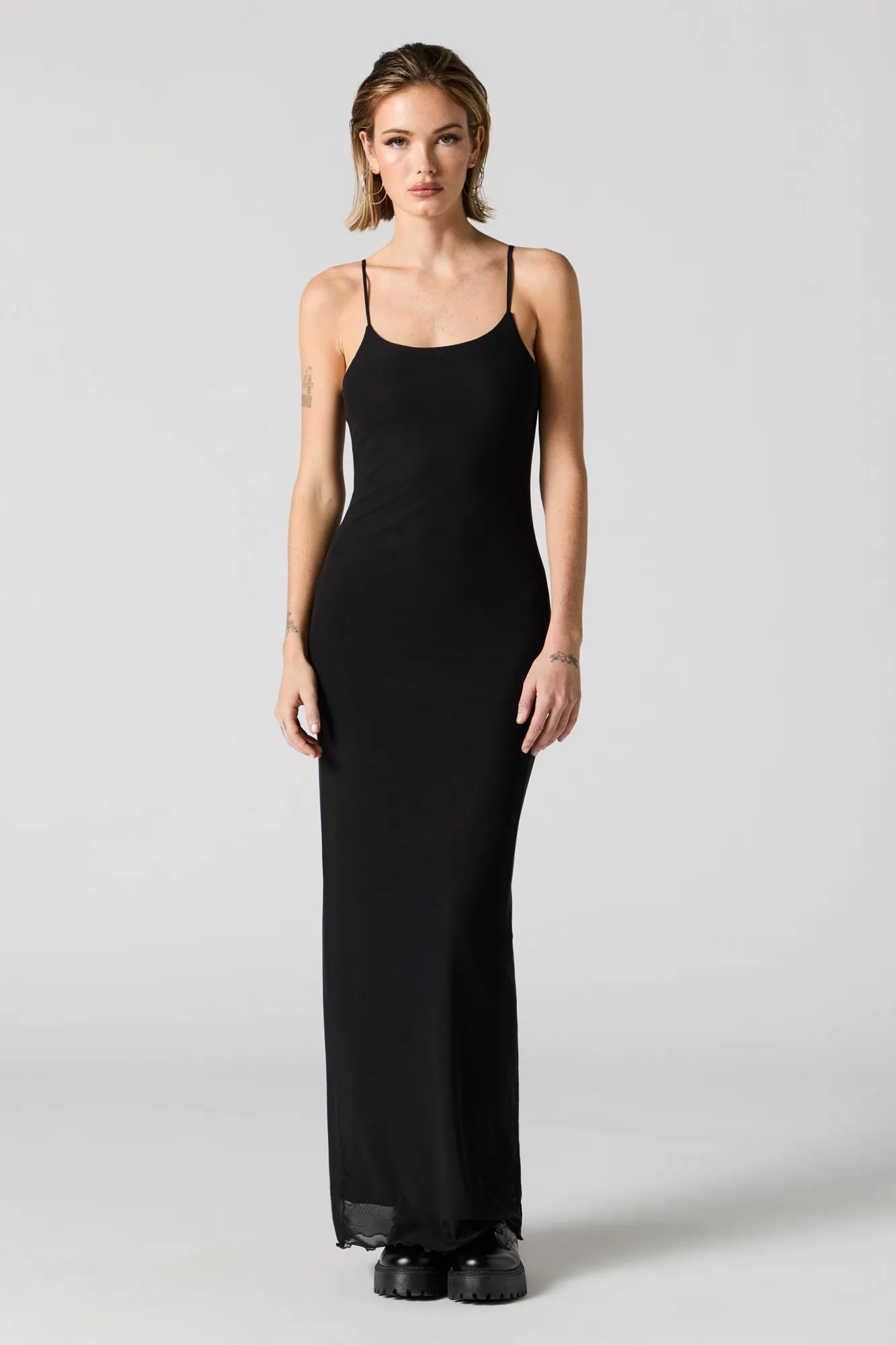 Black Mesh Sleeveless Maxi Dress sold by Charlotte Russe