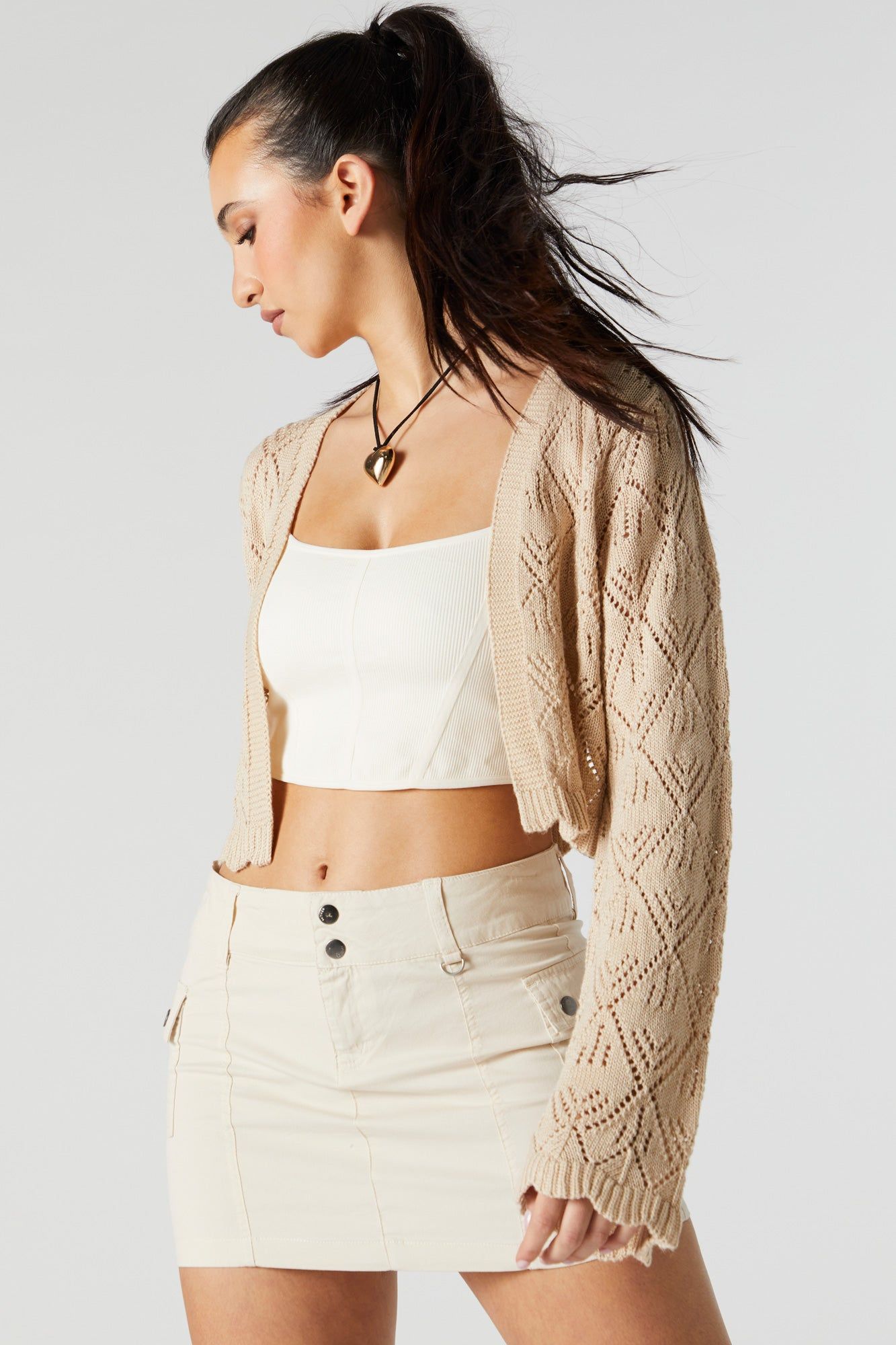 Crochet Knit Open Cropped Cardigan sold by Charlotte Russe product image thumbnail 5