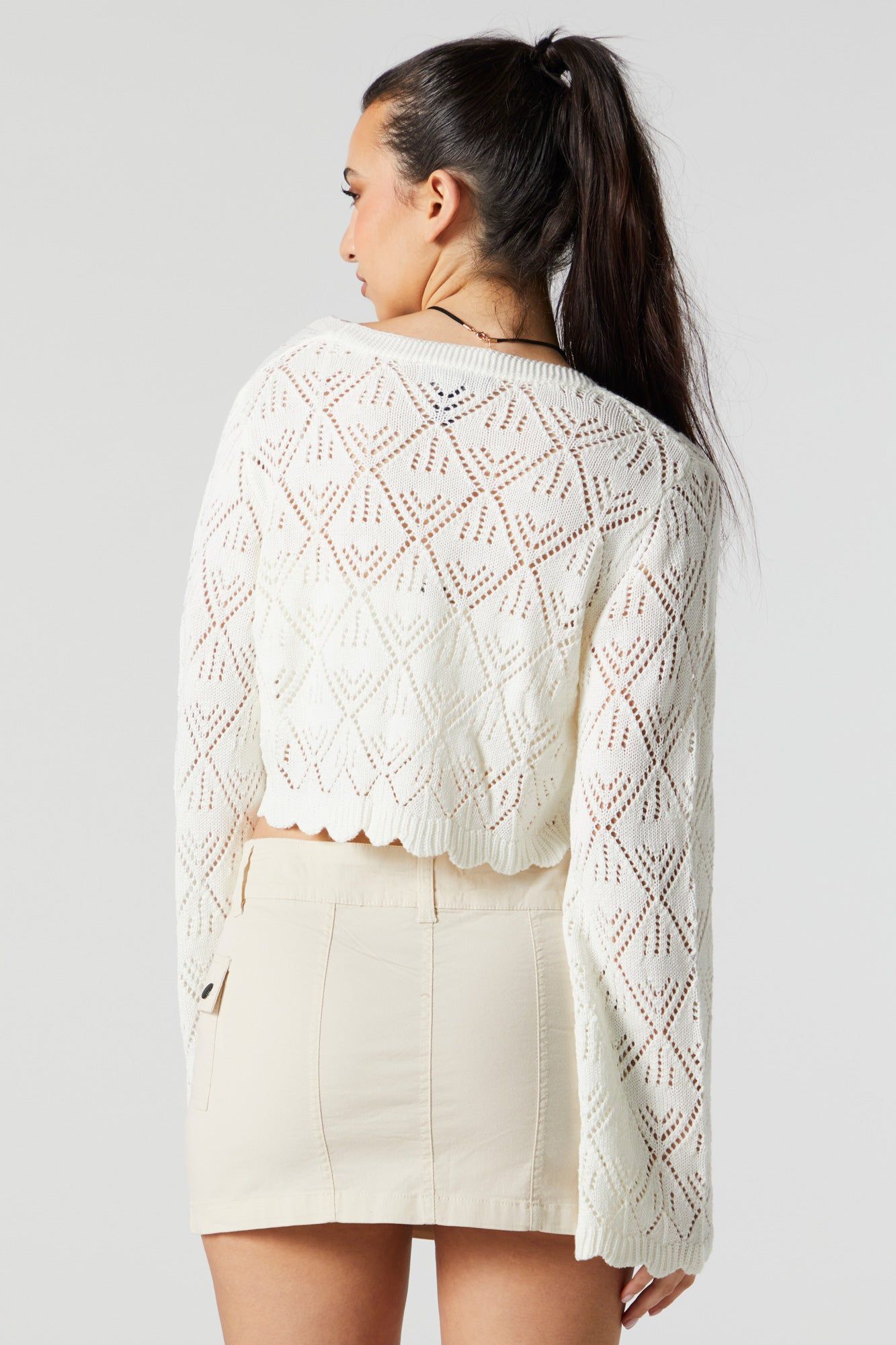 Crochet Knit Open Cropped Cardigan sold by Charlotte Russe product image thumbnail 2