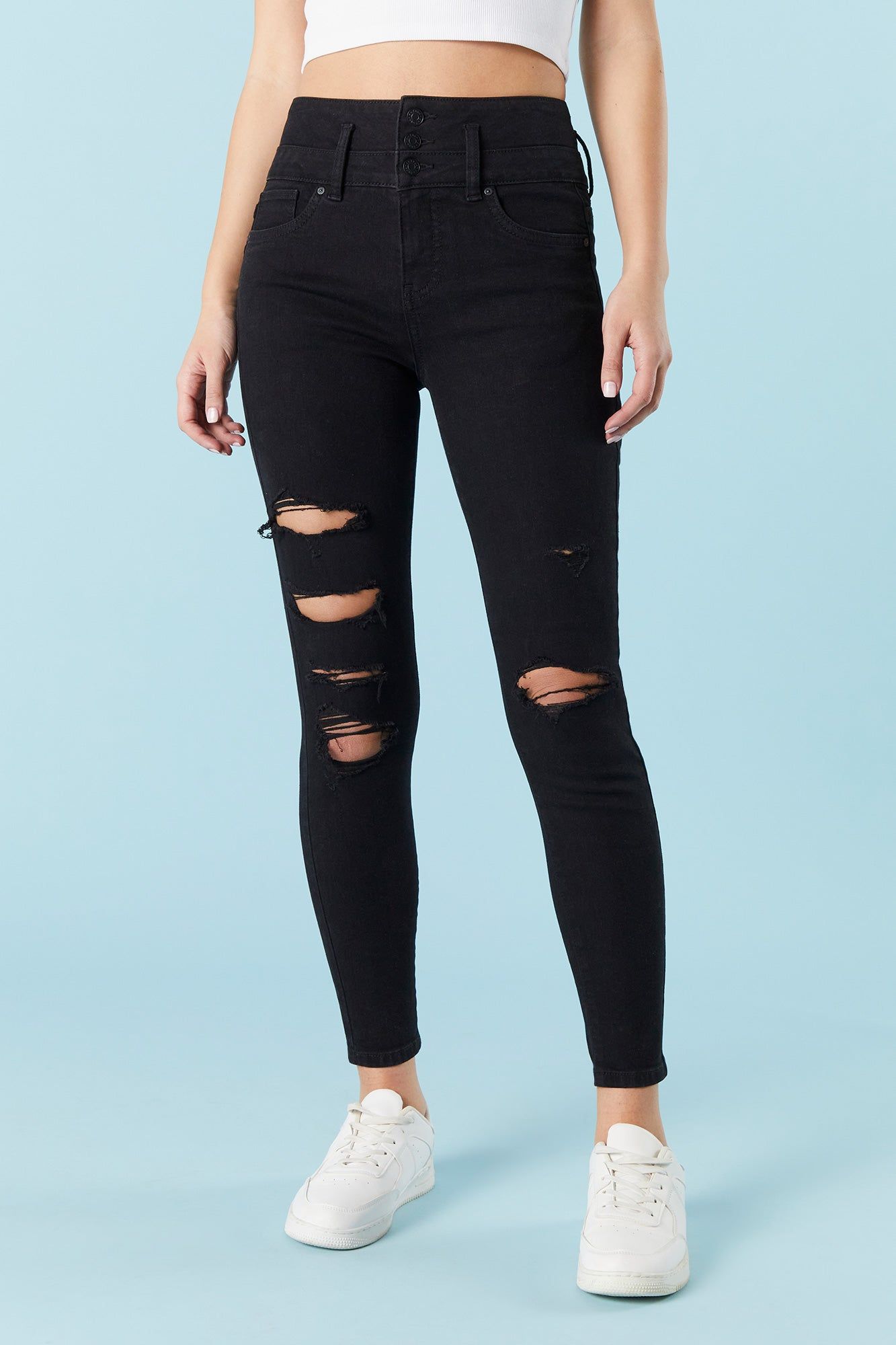 Ibiza Black Wash Distressed Skinny Jean sold by Charlotte Russe product image thumbnail 2