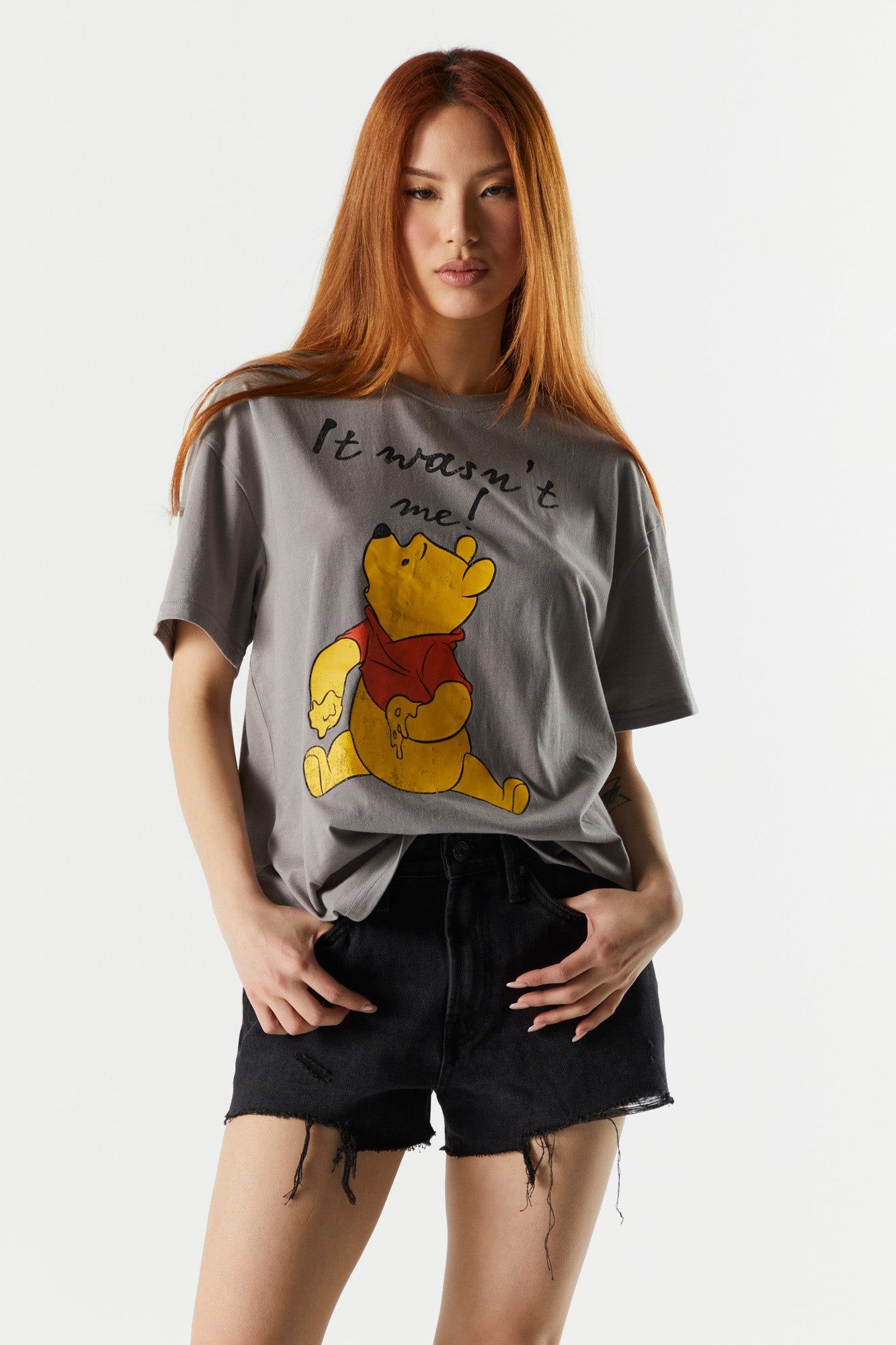 Gray Winnie The Pooh Graphic Boyfriend T-Shirt sold by Charlotte Russe