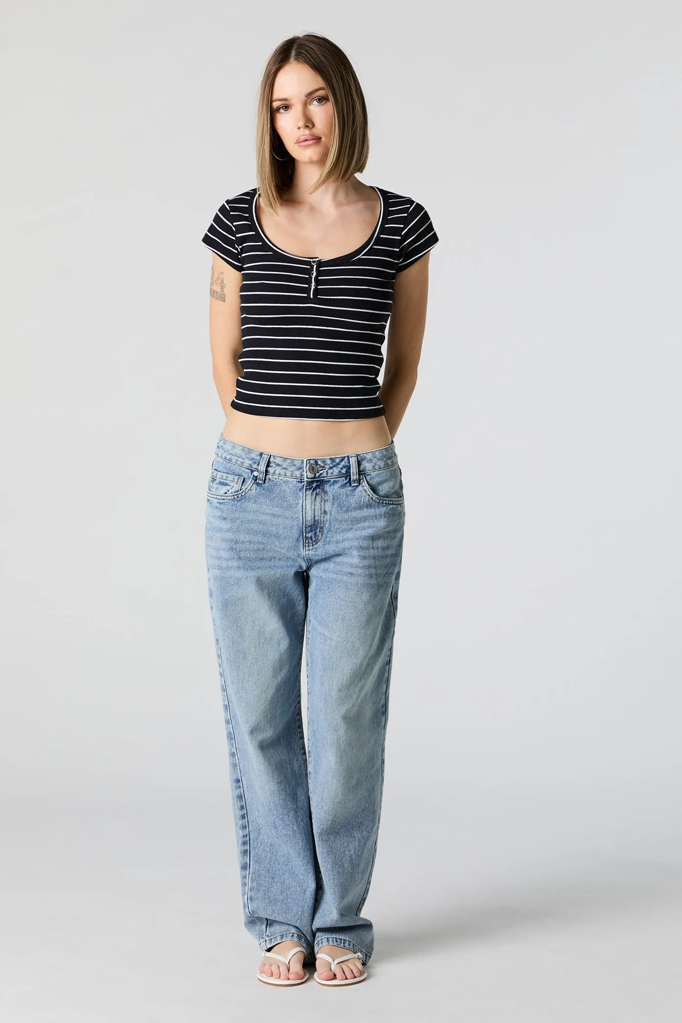 Striped Ribbed Henley Skimmer Top sold by Charlotte Russe product image thumbnail 3