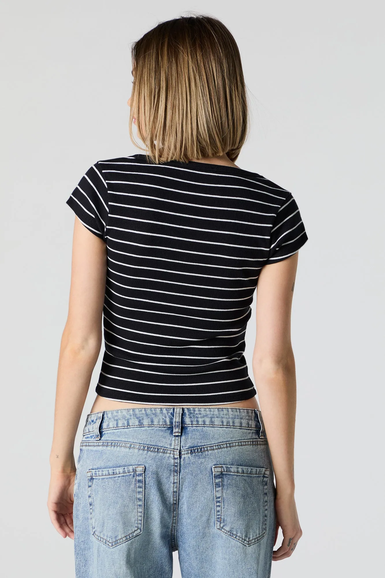 Striped Ribbed Henley Skimmer Top sold by Charlotte Russe product image thumbnail 2