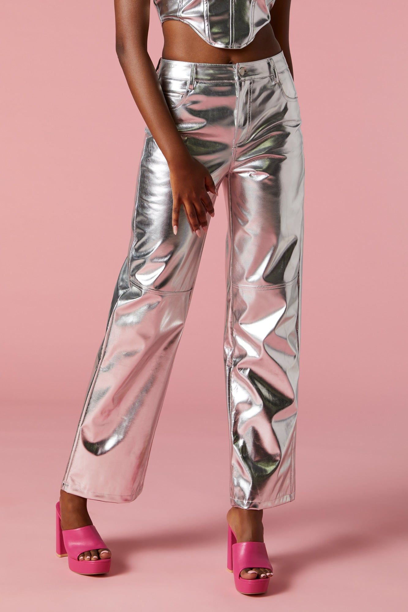 Metallic Straight Leg Pant sold by Charlotte Russe product image thumbnail 2