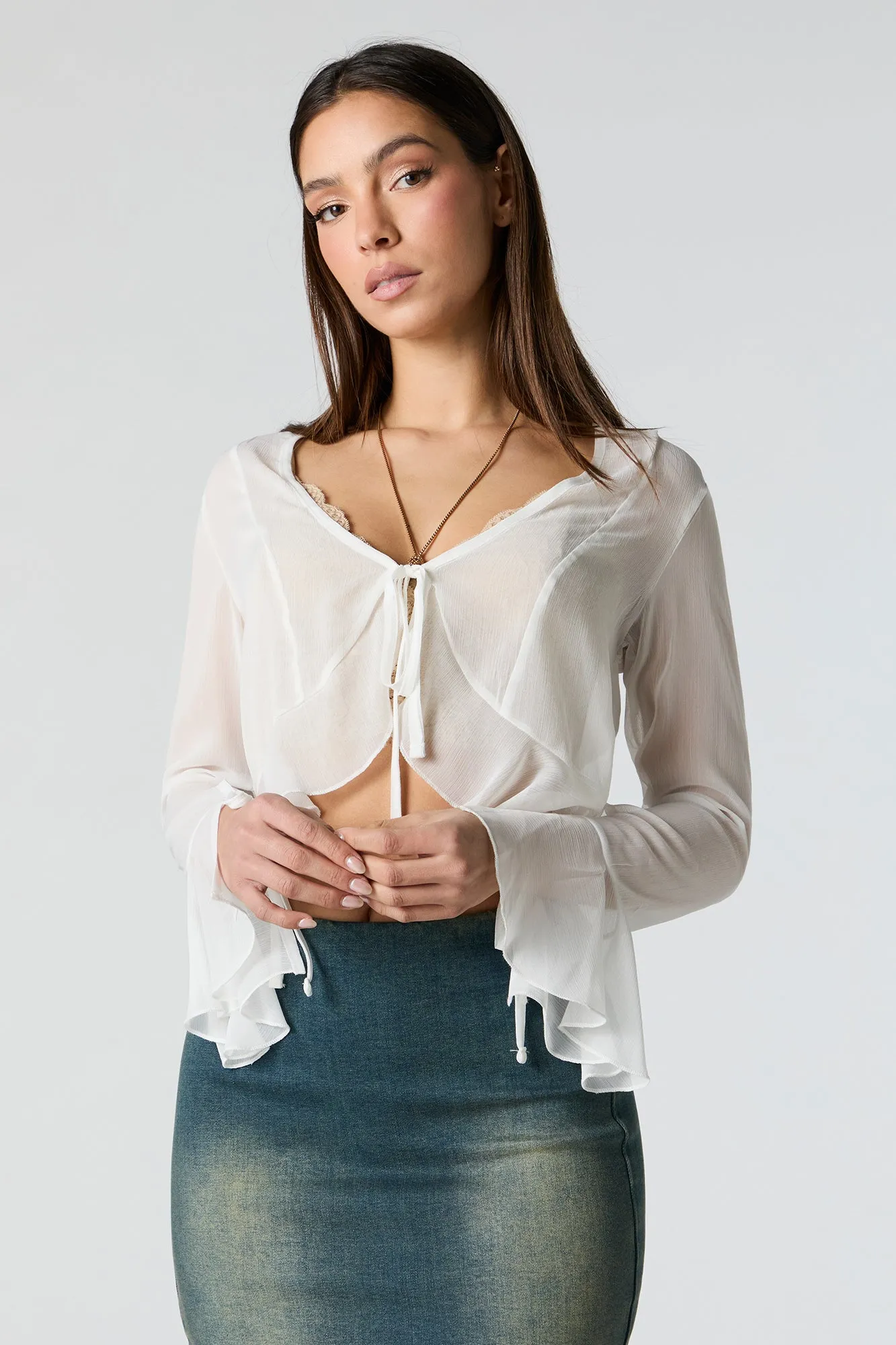 Crinkle Mesh Flyaway Long Sleeve Top sold by Charlotte Russe product image thumbnail 5