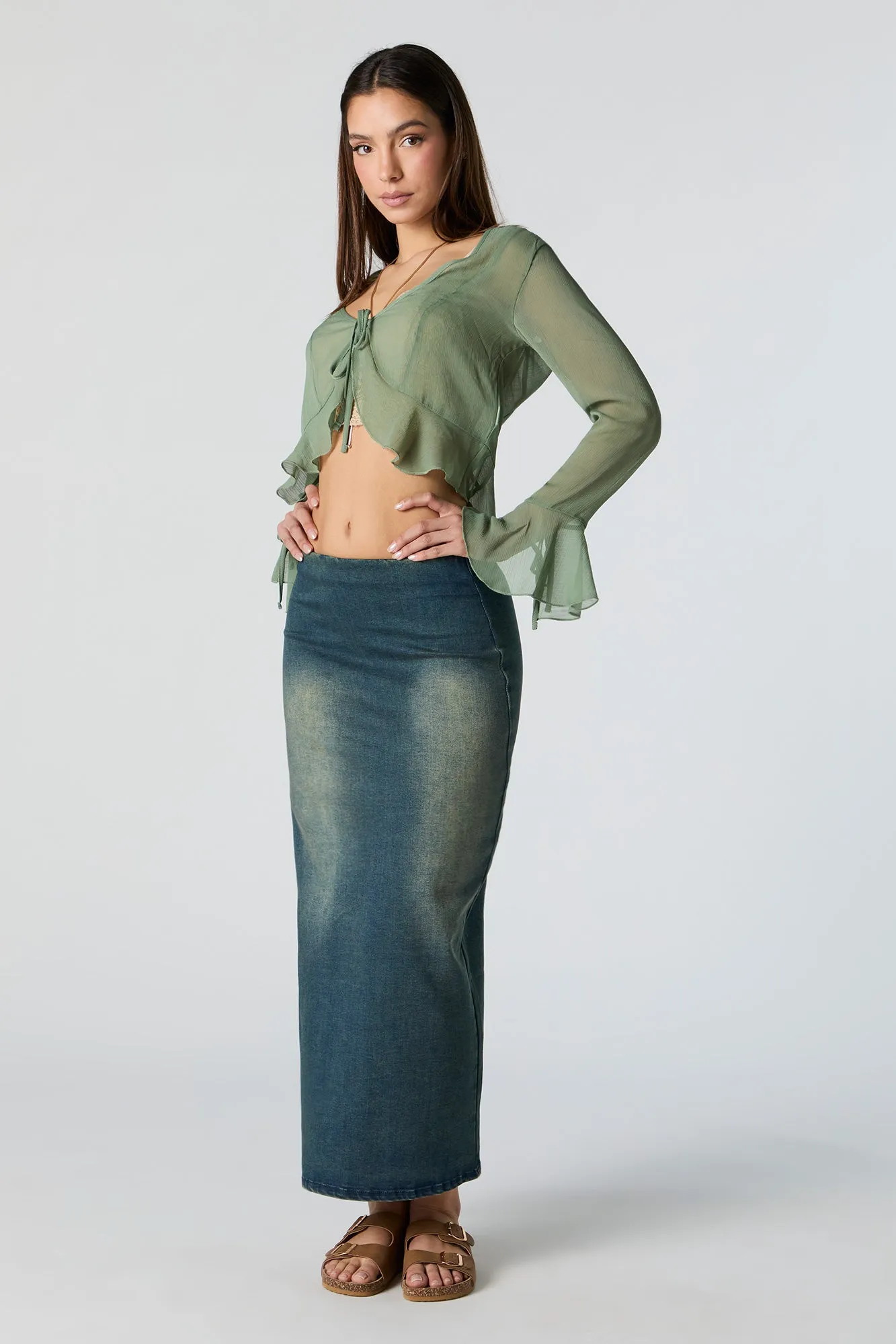 Crinkle Mesh Flyaway Long Sleeve Top sold by Charlotte Russe product image thumbnail 3