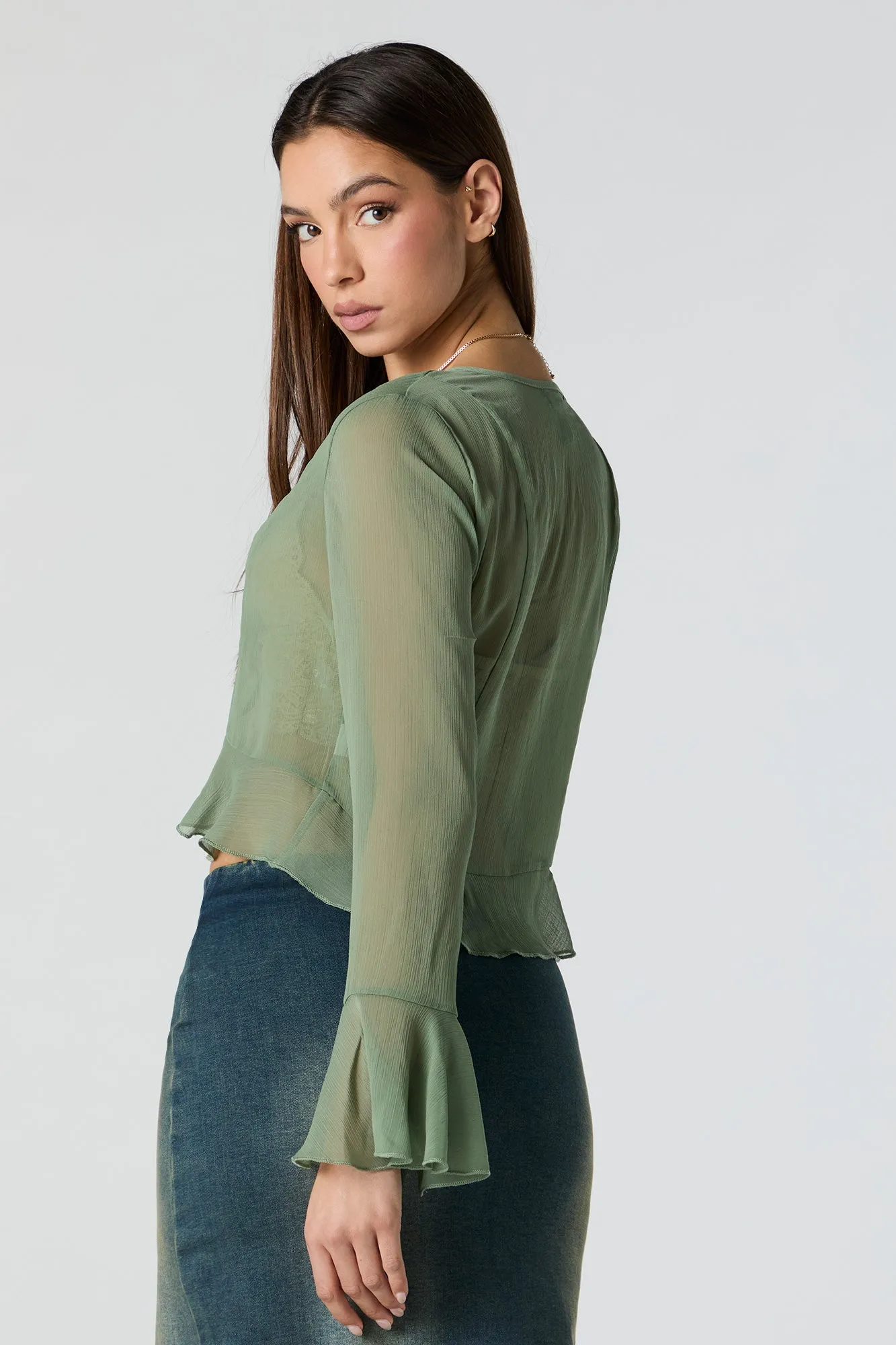 Crinkle Mesh Flyaway Long Sleeve Top sold by Charlotte Russe product image thumbnail 2