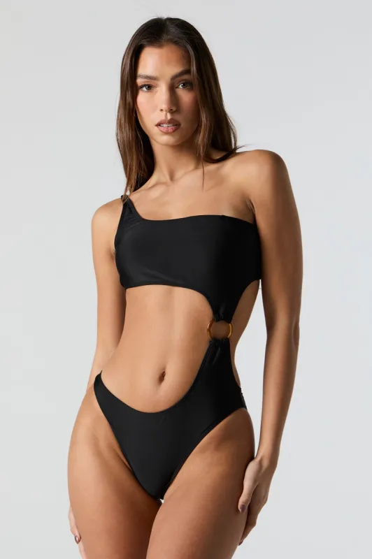 One Shoulder Cut Out One Piece Swimsuit sold by Charlotte Russe