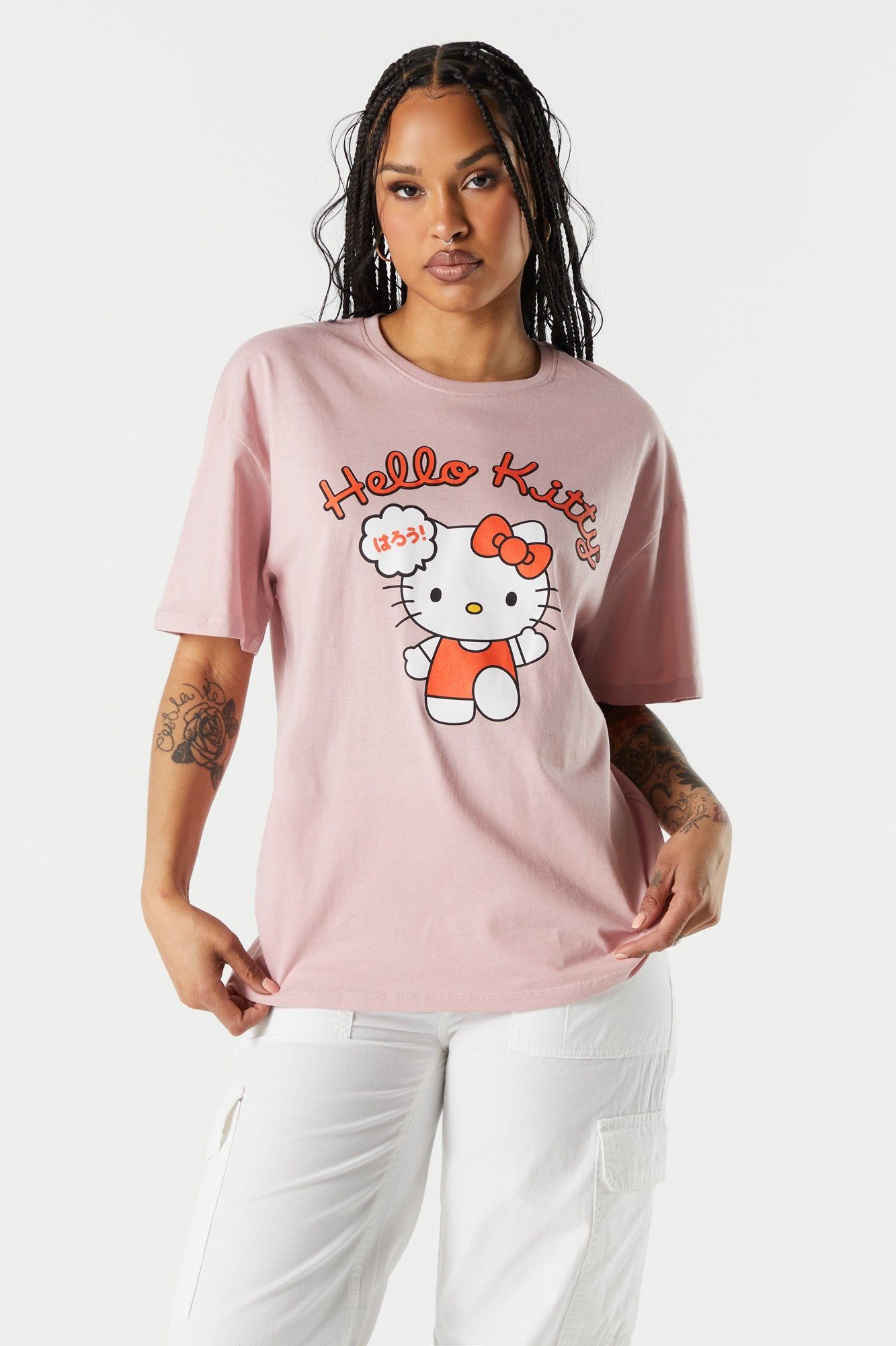 Pink Hello Kitty Graphic Boyfriend T-Shirt sold by Charlotte Russe