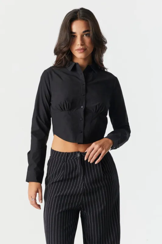 Poplin Long Sleeve Corset Shirt sold by Charlotte Russe
