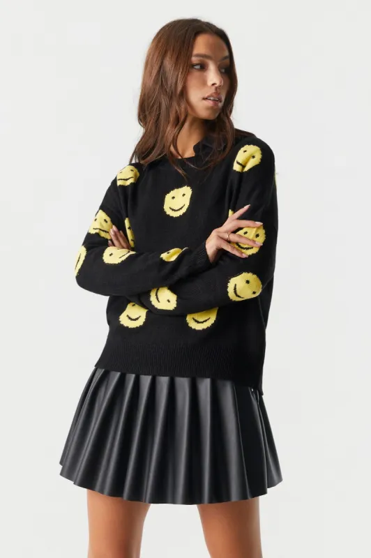 Smiley Print Knit Crew Neck Sweater sold by Charlotte Russe