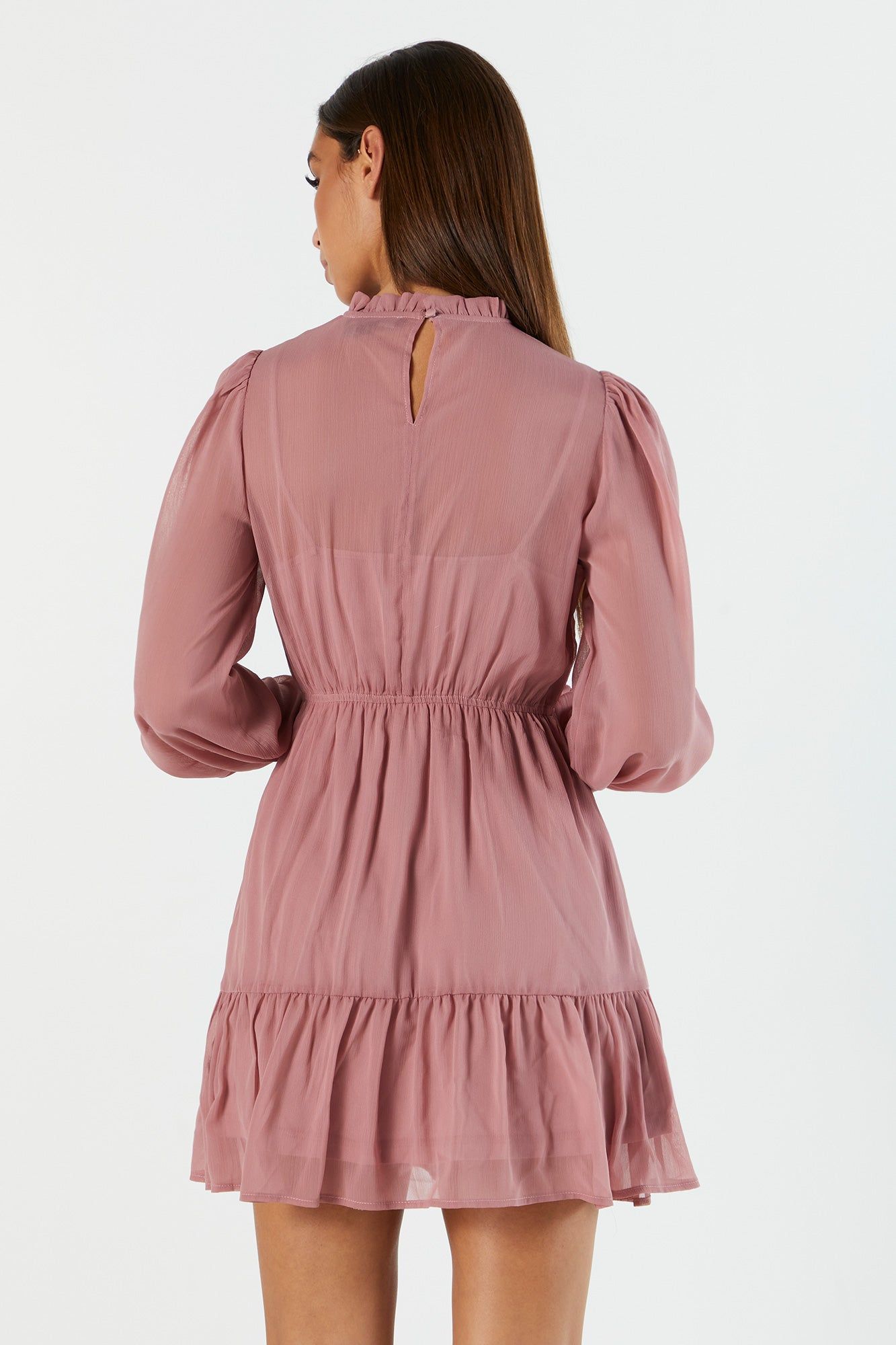Chiffon Mock Neck Long Sleeve Dress sold by Charlotte Russe product image thumbnail 3