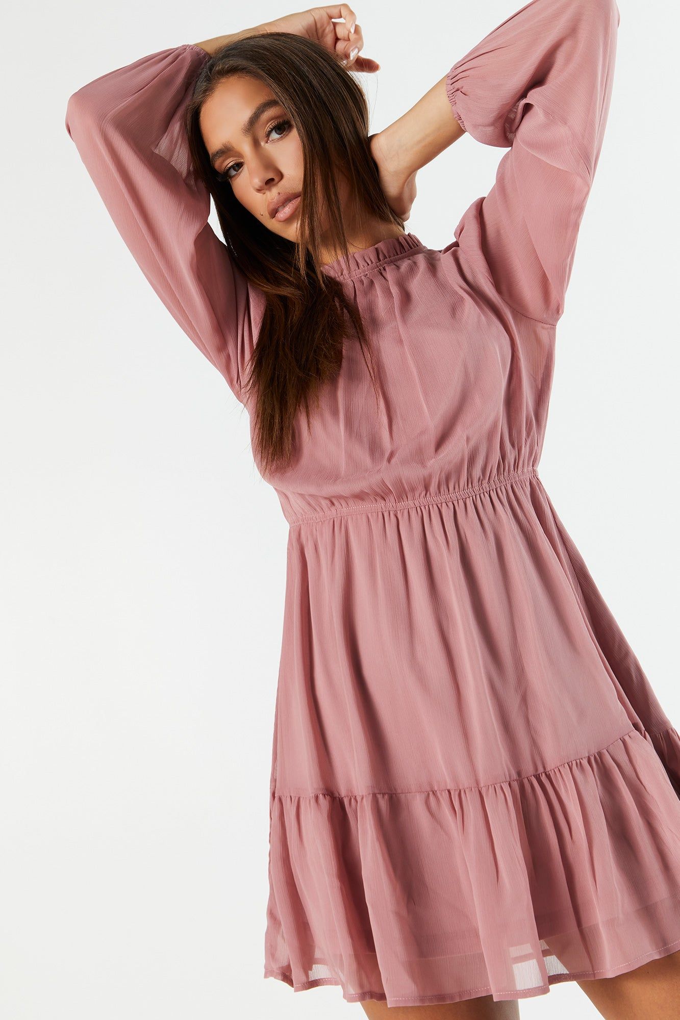 Chiffon Mock Neck Long Sleeve Dress sold by Charlotte Russe