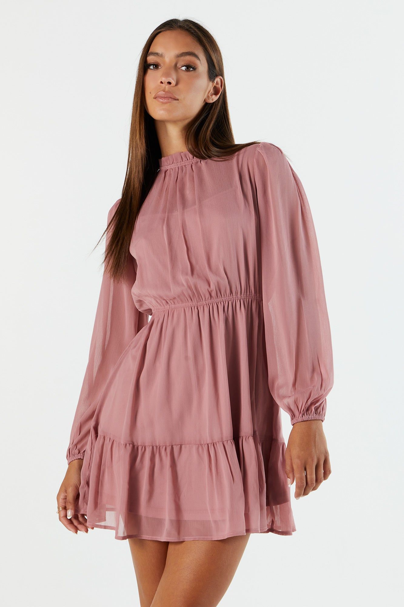 Chiffon Mock Neck Long Sleeve Dress sold by Charlotte Russe product image thumbnail 2