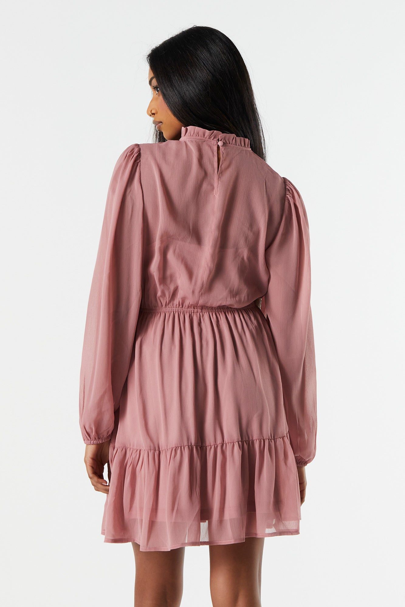 Chiffon Mock Neck Tiered Mini Dress sold by Charlotte Russe product image thumbnail 2