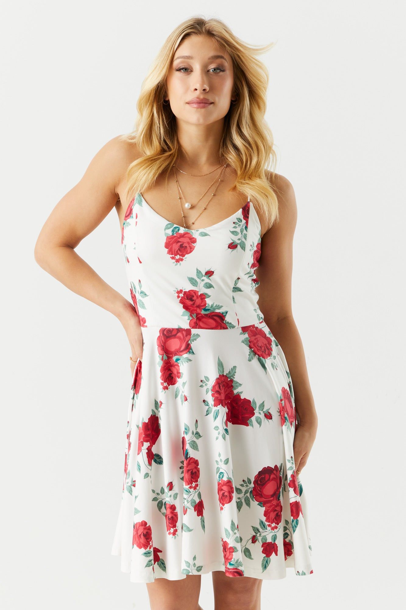 White Floral Print Skater Dress sold by Charlotte Russe