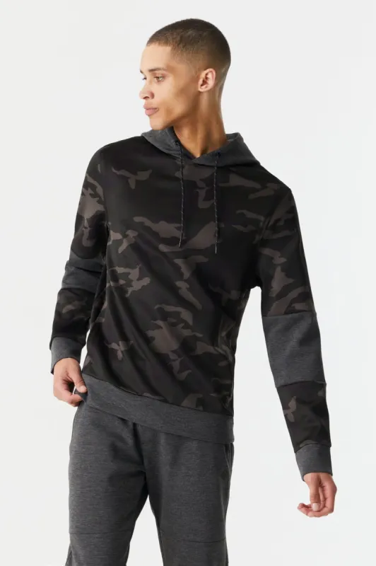 Camo Print Colour Block Tech Fleece Popover Hoodie sold by Charlotte Russe