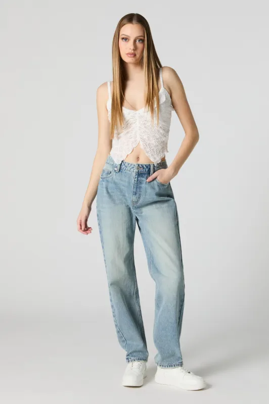 Light Wash Distressed High Rise Straight Leg Jean sold by Charlotte Russe