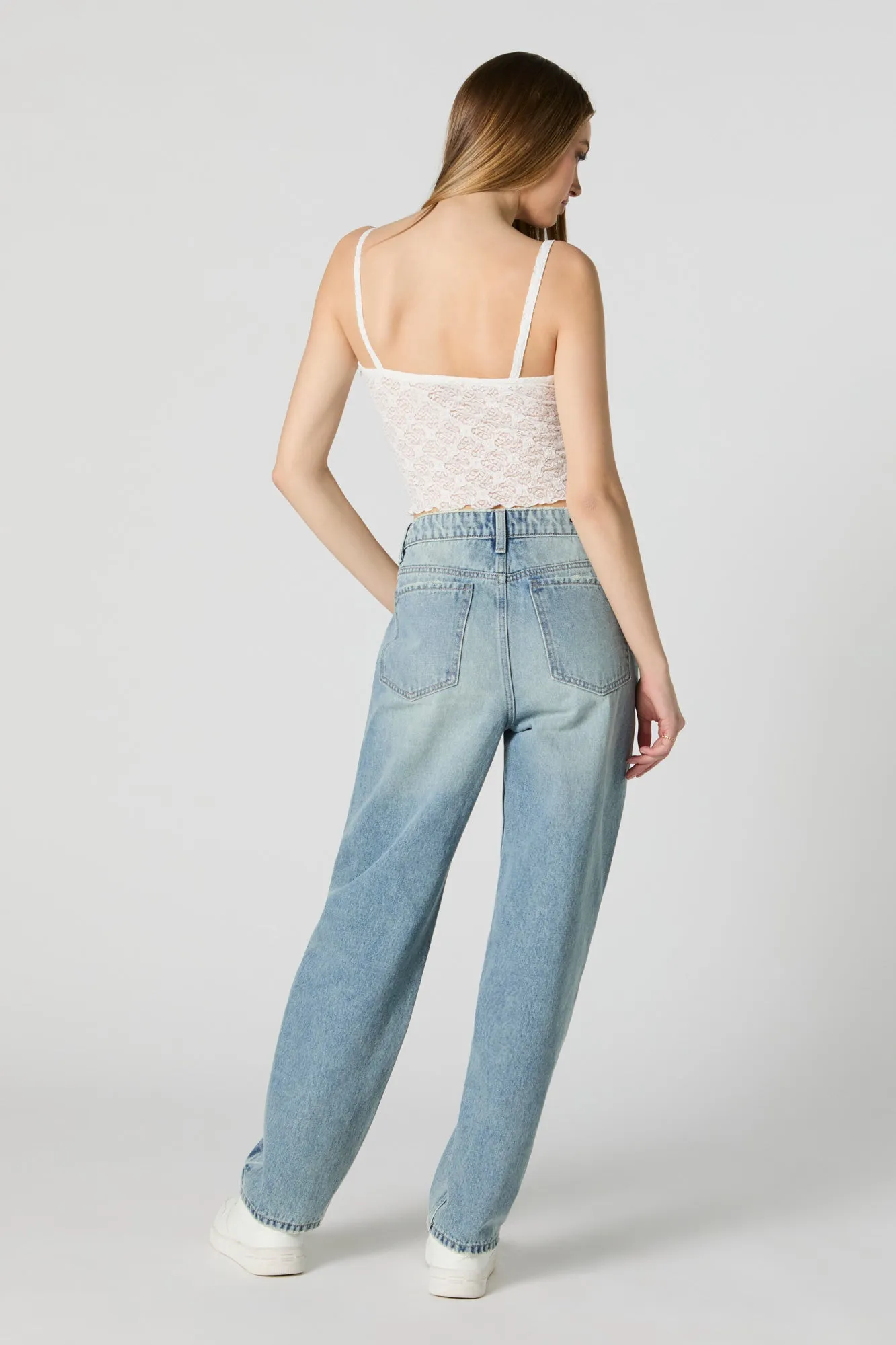 Light Wash Distressed High Rise Straight Leg Jean sold by Charlotte Russe product image thumbnail 3