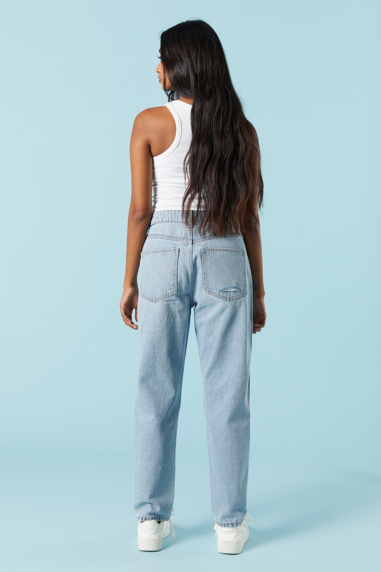 Light Wash Distressed Mom Jean sold by Charlotte Russe product image thumbnail 3