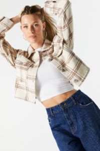Plaid Button-Up Cropped Shacket sold by Charlotte Russe