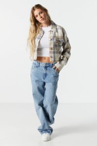 Plaid Button-Up Cropped Shacket sold by Charlotte Russe