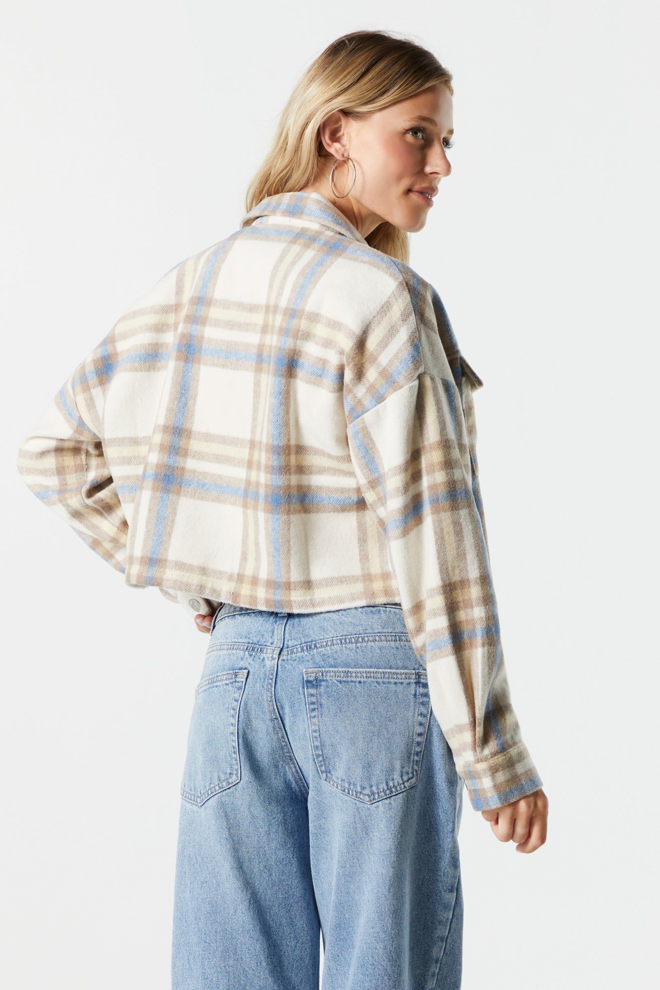 Plaid Button-Up Cropped Shacket sold by Charlotte Russe product image thumbnail 2